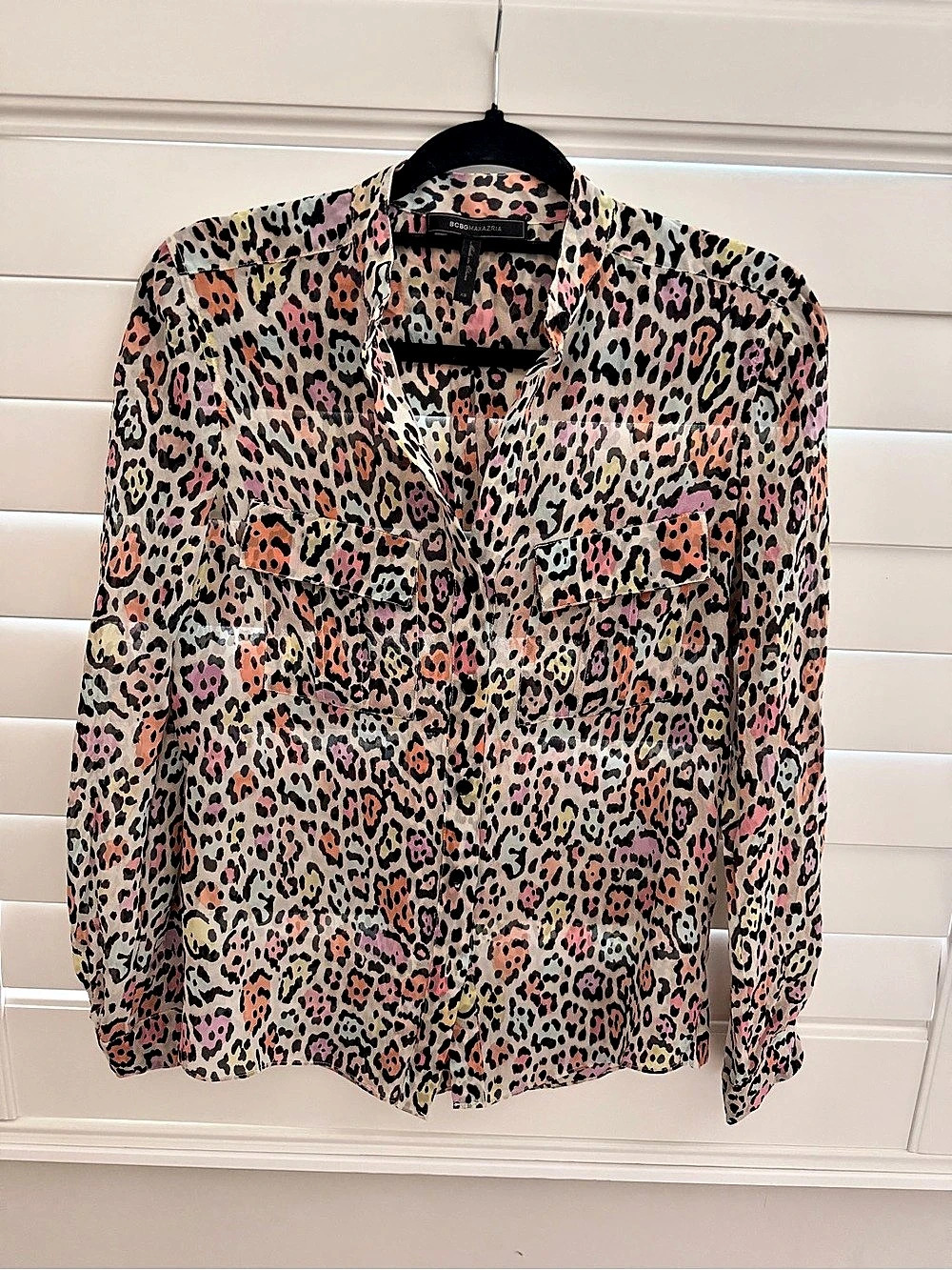 BCBGMAXAZRIA 100% Silk Leopard Print Blouse, Y2K, XS